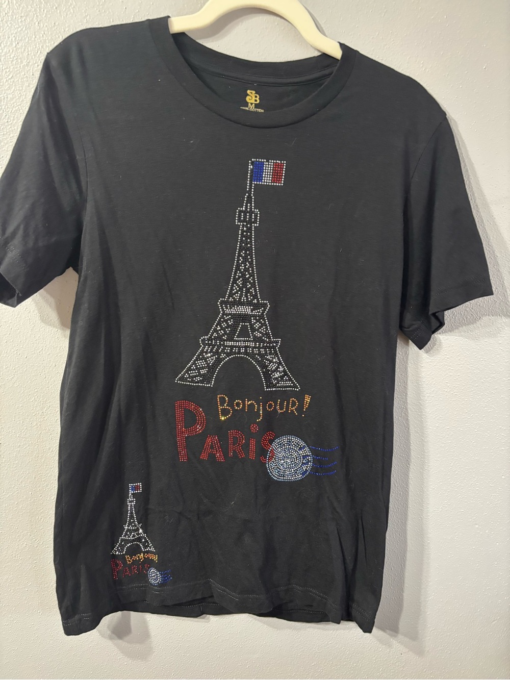 Paris Bonjour Eiffel Graphic T-Shirt - Black 20” Ptp 26” length